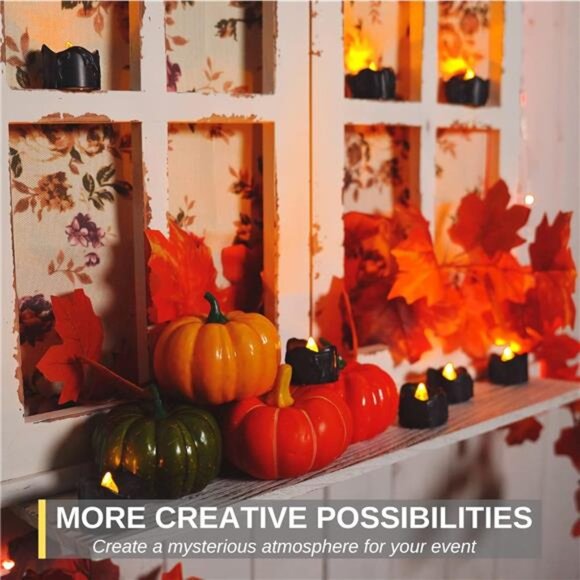 24-Pack Melting Black Candles Battery Operated Tea Lights, Halloween Flameless - Picture 2 of 7